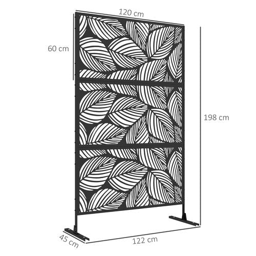 Outsunny 6.5FT Metal Outdoor Privacy Screen Panel with Stand, Leaf Style