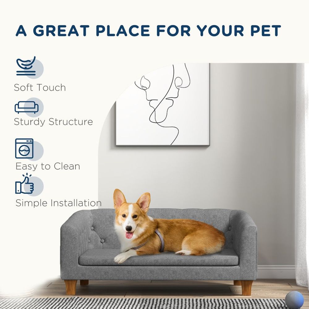 Elevated Dog Sofa Bed - Premium Quality Couch for Small, Medium Dogs - Soft Cushion - Grey