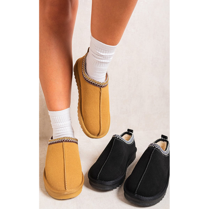 Fashion-Forward Faux Fur Trim Platform Slippers