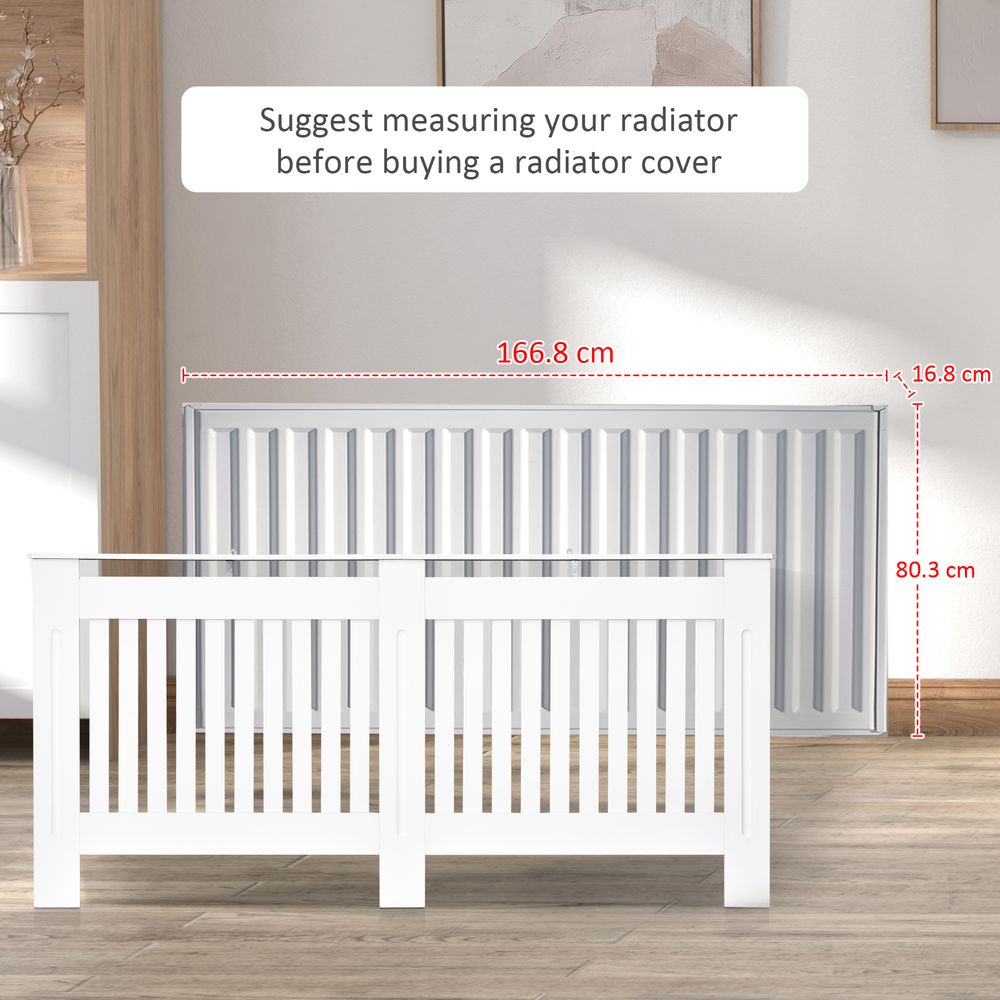 HOMCOM Slatted Radiator Cover Painted Cabinet MDF Lined Grill in White (172L x 19W x 81.5H cm)