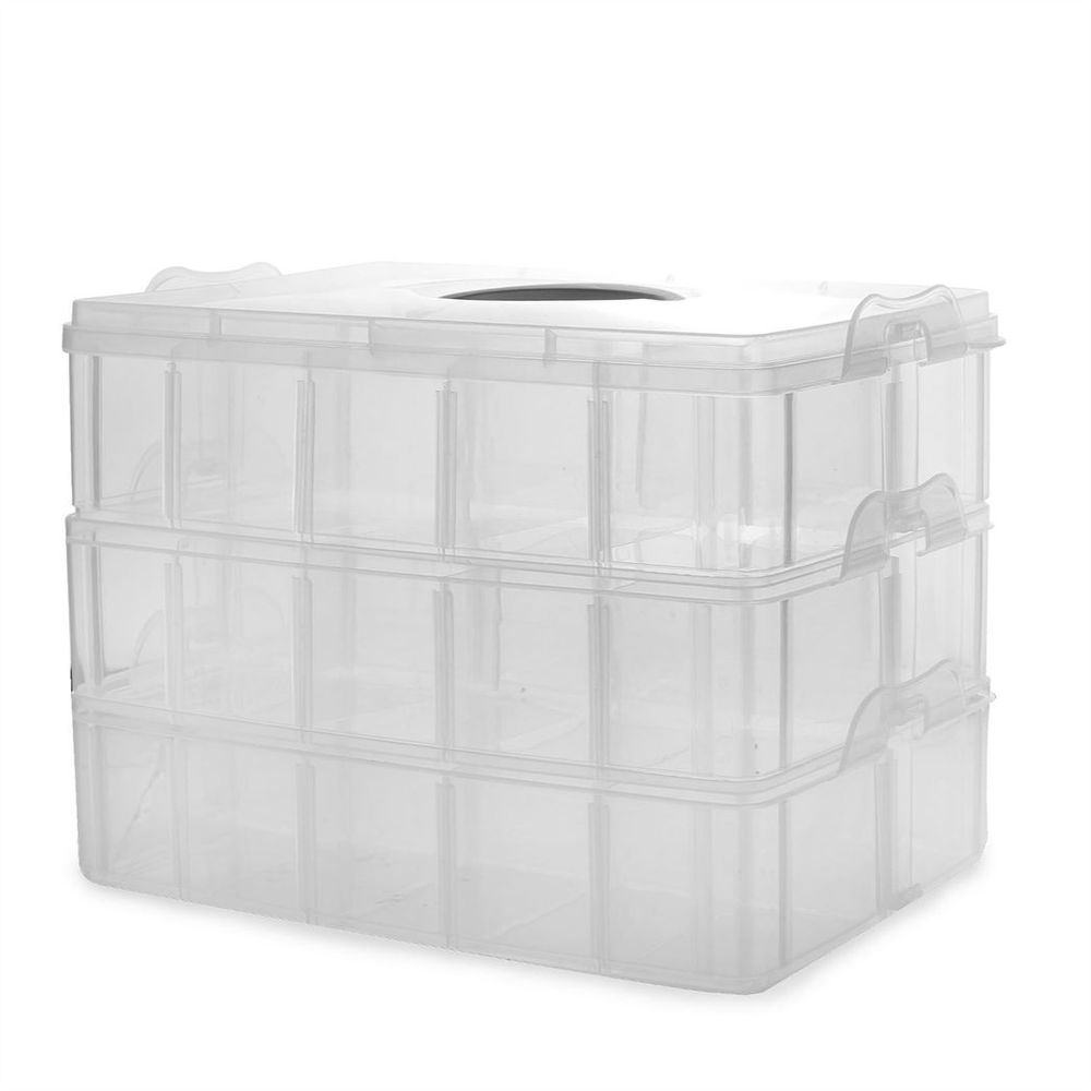 3 Tier Storage Boxes | Pukkr - Clear Durable Plastic, Adjustable Compartments - Perfect for Crafts, DIY, Makeup