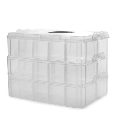3 Tier Storage Boxes | Pukkr - Clear Durable Plastic, Adjustable Compartments - Perfect for Crafts, DIY, Makeup