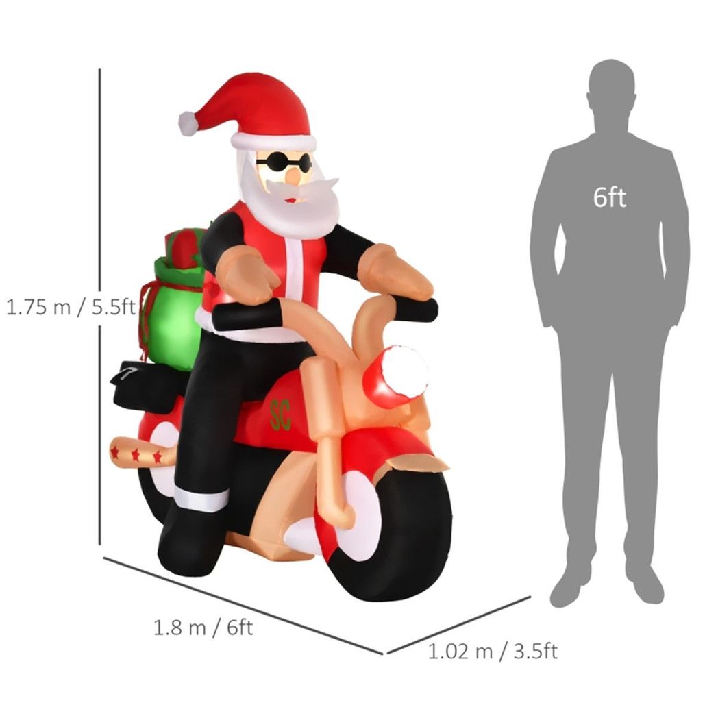 Father Christmas Inflatable Santa Claus riding a motorcycle | LED Lights Festive Display