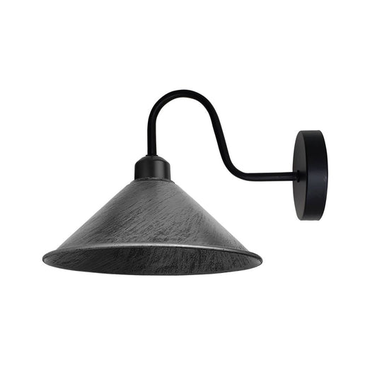 Vintage Wall Light Fixture, Brushed Silver, E27 Base, Black Cone Shade - Perfect for Indoor Lighting, 3 Year Warranty, CE/RoHS Certified