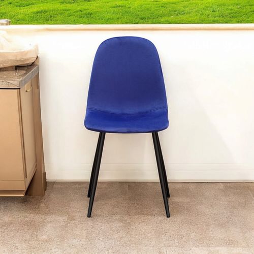 BLUE FABRIC CHAIR BLACK METAL LEGS