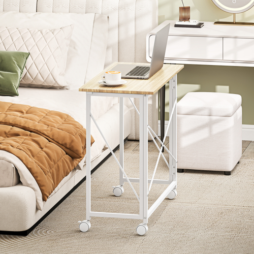 HOMCOM Folding Desk on Wheels, Writing Table for Home Office