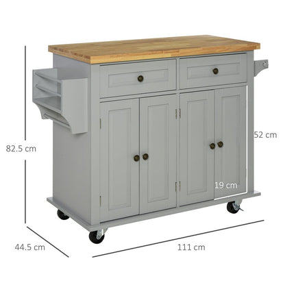 Versatile Rolling Kitchen Island Cart- Rubber Wood Top, Spice Rack, Towel Rack- High-Quality Storage Solution