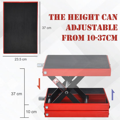 DURHAND 500KG Steel Motorbike Repair Lift Jack Siccor Hoist Stand Rubber Anti-Slip Top Bike Garage Home Red Black