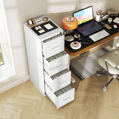 HOMCOM 4 Drawer Filing Cabinet Steel File Cabinet for A4 Letter Size White