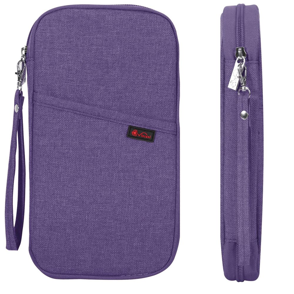 Vinsani Family Travel Holiday Wallet Passport Holder & Document Organiser Case Men Women for Tickets, ID Card, Credit Cards, Currency Holder – Purple
