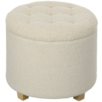 HOMCOM 45cm Round Ottoman with Storage, Lid, Cashmere Footstool, Cream White