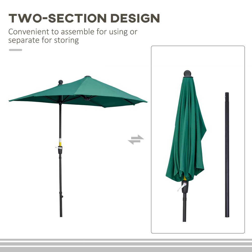 Premium 2m Half Parasol Umbrella - Crank, Dark Green - Quality Assured, Limited Space - Perfect Shade Solution!