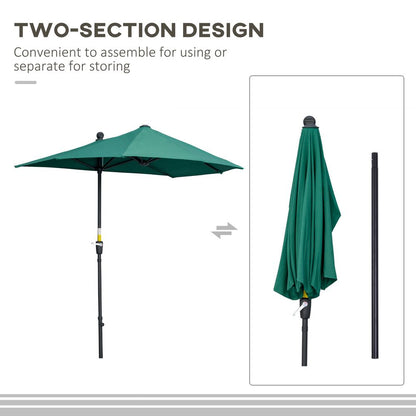 Premium 2m Half Parasol Umbrella - Crank, Dark Green - Quality Assured, Limited Space - Perfect Shade Solution!