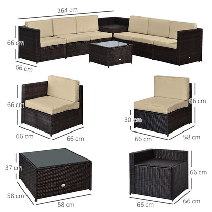 Premium Outsunny 6-Seater Rattan Sofa Set - Brown, Steel Frame