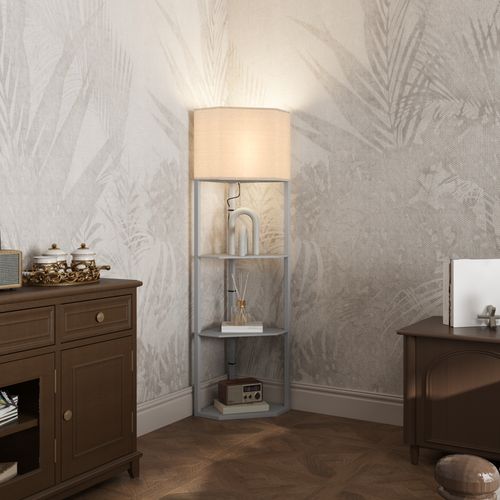 HOMCOM Corner Modern Floor Lamp with Shelves for Living Room, Bedroom