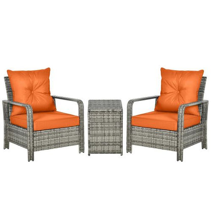3 PCs PE Rattan Garden Sofa Set w/ 2 Chairs & Storage Table Orange
