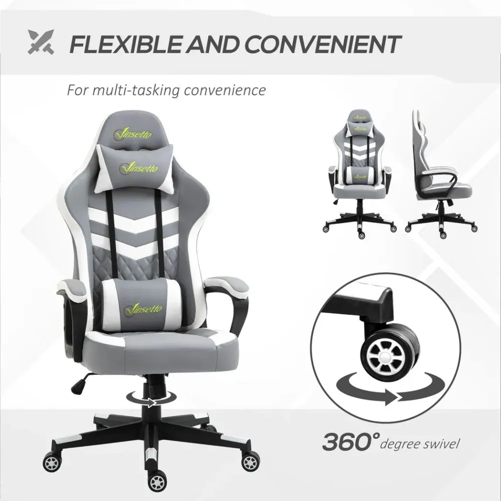 Vinsetto Revolutionary Racing Gaming Chair: Lumbar Support, Headrest, Grey White