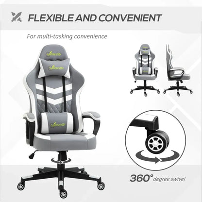 Vinsetto Revolutionary Racing Gaming Chair: Lumbar Support, Headrest, Grey White