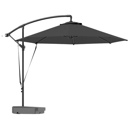 Outsunny Garden Cantilever Parasol with Cover Weighted Base Wind Strap Grey