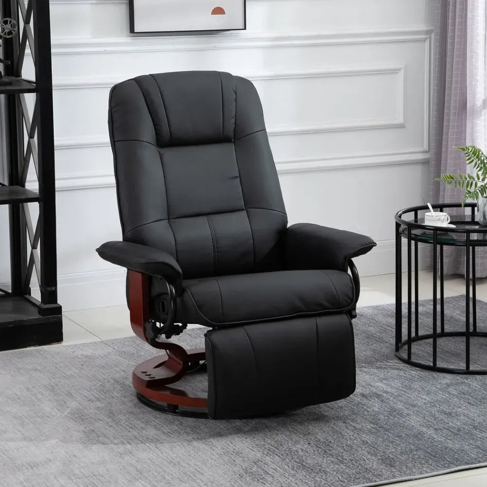 Ergonomic Recliner Sofa Chair PU Leather Armchair Lounger with Footrest, Black