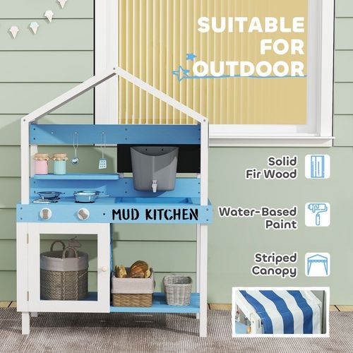 AIYAPLAY Kids Mud Kitchen, Outdoor Play Kitchen for Boys Girls, Blue