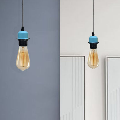 5 Pack Industrial Blue Pendant Light Fitting, Lampshade Addable E27 Lamp Holder Light, E27 UK Holder Set With PVC Cable.