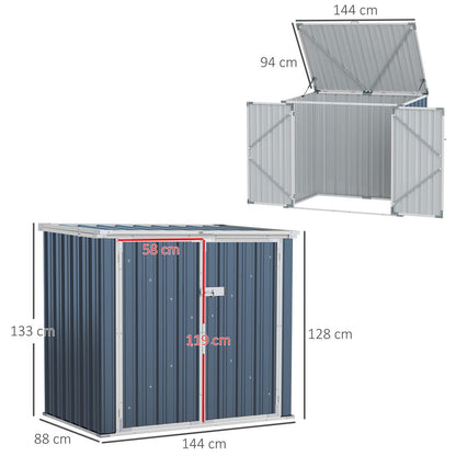 Outsunny Steel Rubbish Storage Shed - Double Doors, Weather-Resistant, 2-Bin Capacity