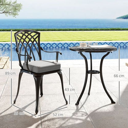 Outsunny 3 PCs Aluminium Garden Coffee Table Set w/ Parasol Hole & Cushions