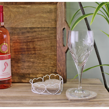 Premium Heart Shaped Coasters Set in Wire Holder - Set of 4 - MDF with Veneer