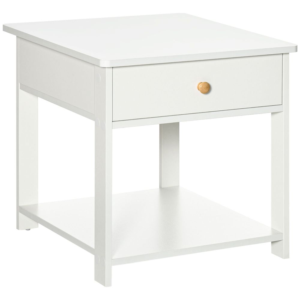 Multi-Purpose White Bedside Table with Drawer & Shelf - Storage for Bedroom, Sofa, & More