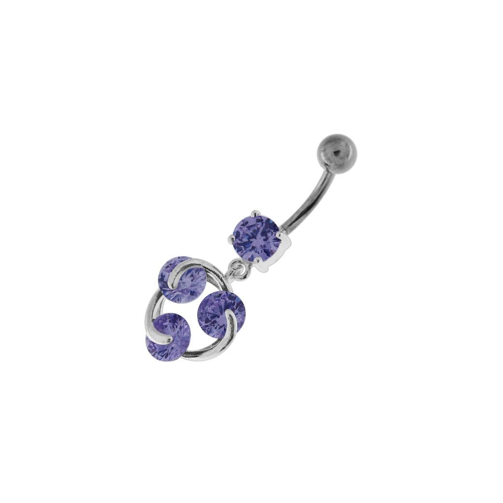 Tri Round Jeweled Swirl Sterling Silver Navel Bar