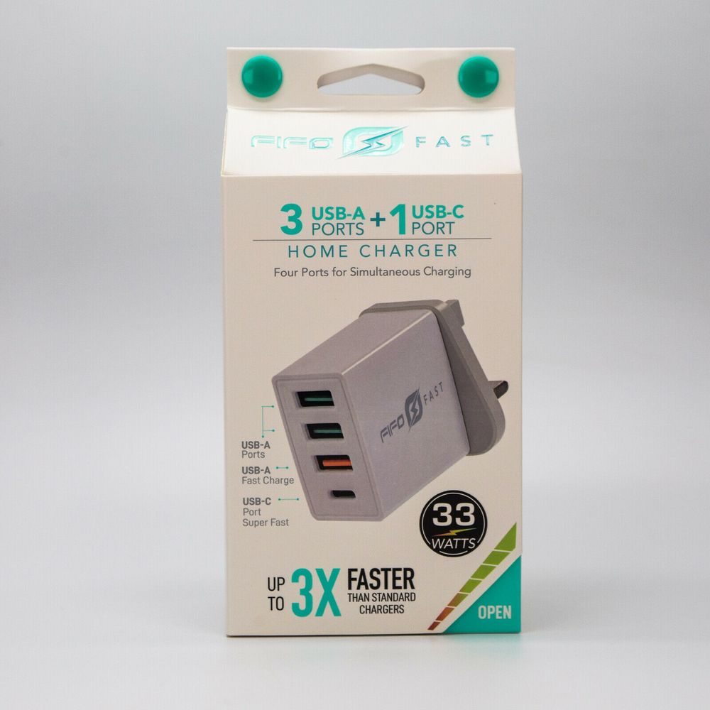 4 Port USB Type C Hub Wall Charger - Fast PD Quick Charge QC 3.0 Adapter, 33W