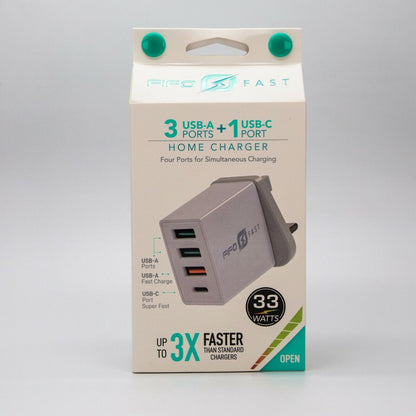 4 Port USB Type C Hub Wall Charger - Fast PD Quick Charge QC 3.0 Adapter, 33W