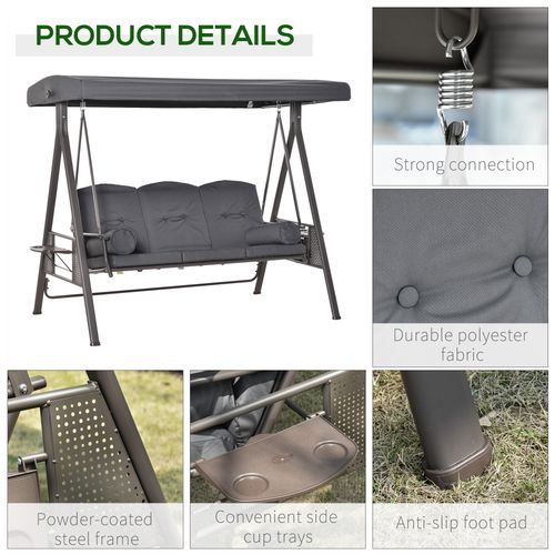 Steel Swing Chair Hammock Garden 3 Seater Canopy w/ Cushions Shelter