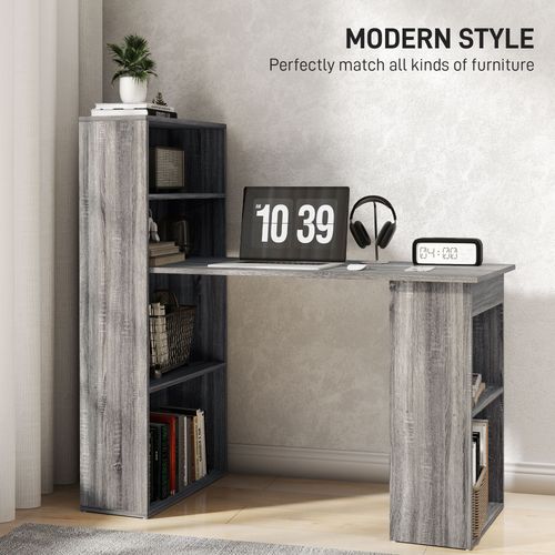 HOMCOM 120cm Computer Desk Bookshelf Writing Table Workstation 6 Shelves Grey
