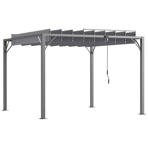 Outsunny 3 x 3(m) Outdoor Louvered Metal Pergola with Retractable Roof, Grey