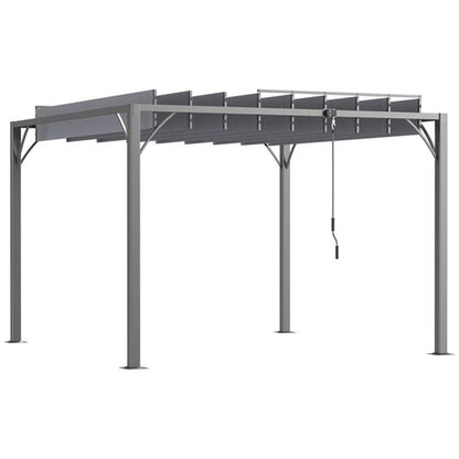 Outsunny 3 x 3(m) Outdoor Louvered Metal Pergola with Retractable Roof, Grey