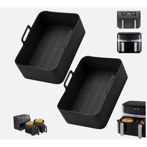 2Pcs Air Fryer Silicone Pot Rectangle Baking Tray Basket Liners Insert Dish UK
