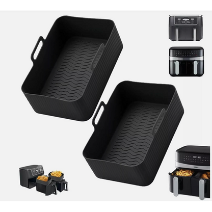 2Pcs Air Fryer Silicone Pot Rectangle Baking Tray Basket Liners Insert Dish UK