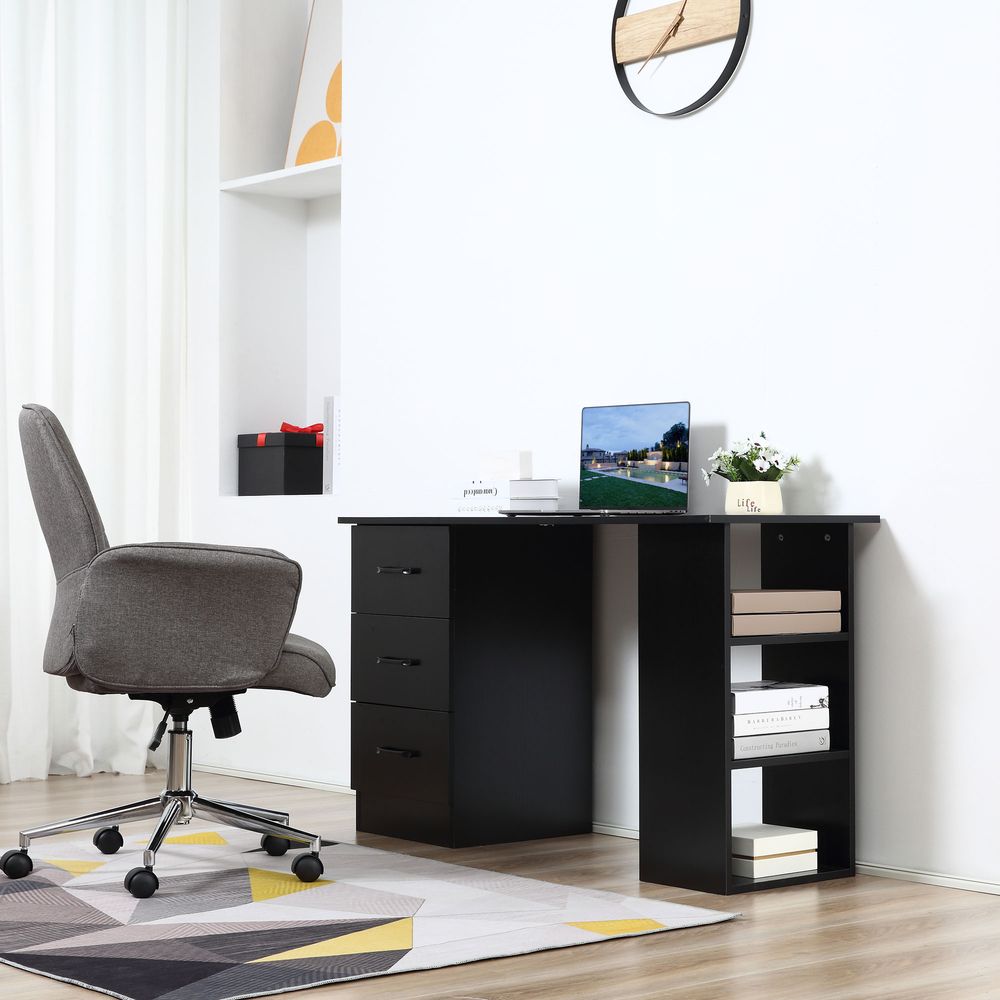 Modern Black 120cm Computer Desk Shelf, Drawers - High-Quality Black