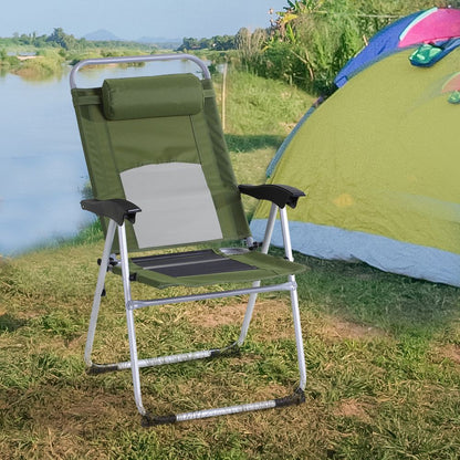 Metal Frame 3-Position Adjustable Outdoor Garden Chair w/ Headrest Green