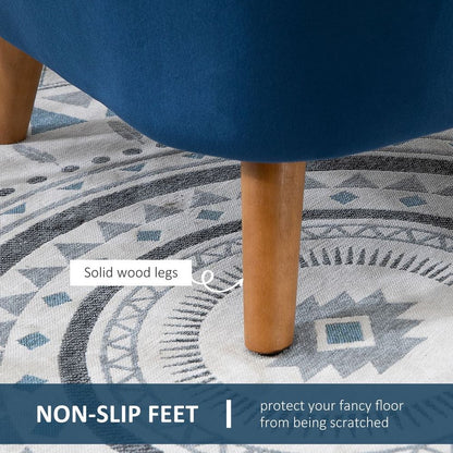HOMCOM Velvet Fabric Single Sofa Accent Chair Solid Wood Leg Upholstered Blue