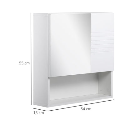 kleankin Bathroom Mirror Cabinet Wall-Mounted Storage w/Double Door Adjustable Shelf - White