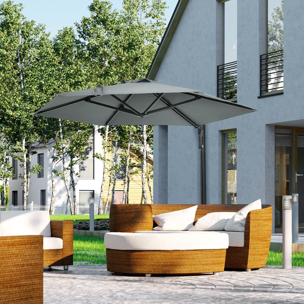Outsunny Wall-Mounted Parasol Patio Umbrella with Hand to Push System Grey