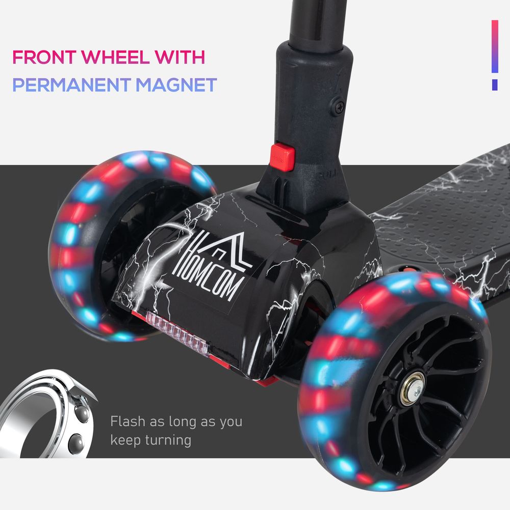 HOMCOM Scooter for Kids Toddler 3 Wheel Adjustable Height w/Flashing Wheels Music Water Spray Foldable Kick Scooter for Boys and Girls 3-6 Yrs Black