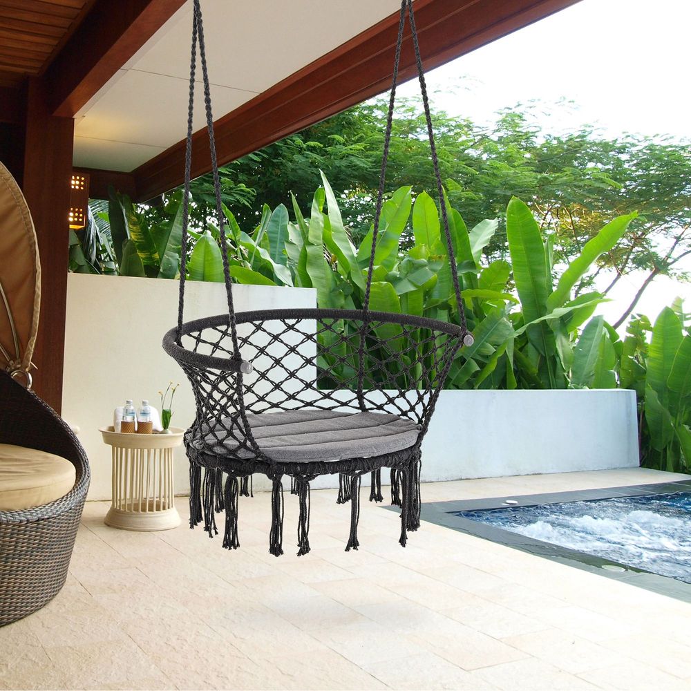 Premium Cotton Rope Swing Hammock Chair - Dark Grey