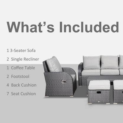 7-Seater Outdoor Garden Rattan Furniture Set w/ Recliners Grey