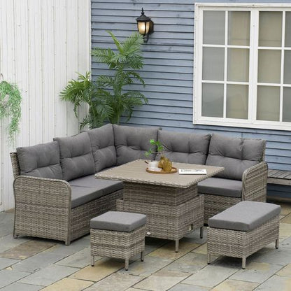 Outsunny 6 PCs Rattan Garden Furniture Sectional Conversation Corner Sofa