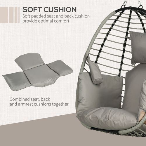 Outsunny Hanging Swing Chair with Thick Cushion, Patio Hanging Chair, Grey