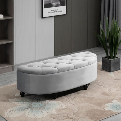 HOMCOM Semi-Circle Bed End Bench Ottoman with Storage Tufted Upholstered Accent Seat Footrest Stool with Rubberwood Legs for Bedroom & Entryway, Dark Grey